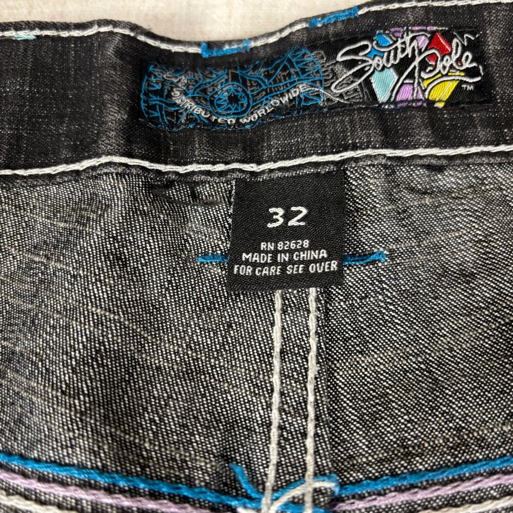 Southpole Y2K Baggy Skater Map Embroidered Sz 32 Denim Jeans - Picture 5 of 14